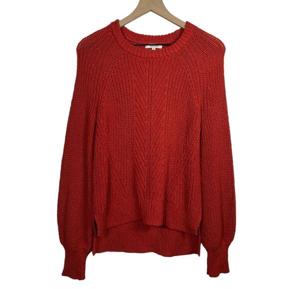 Madewell Women Sweater Sz XS Red Pullover Knit Oversized Crew Neck Bishop Sleeve - Picture 1 of 5